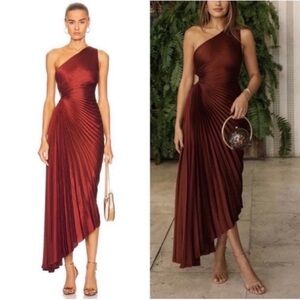 A.L.C. Delfina Satin Pleated Dress in Brunette Brown Size 2